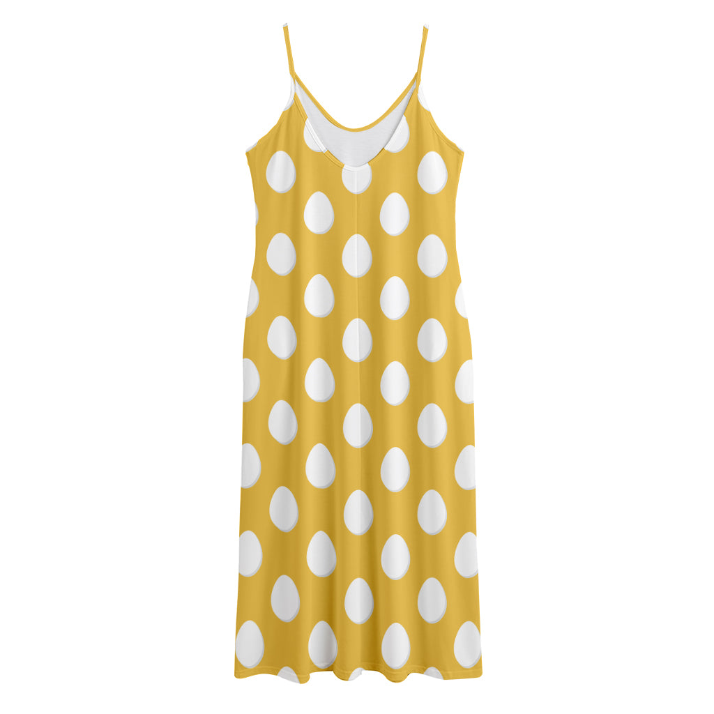 Yellow Eggs Pattern Print Jersey Midi Cami Dress