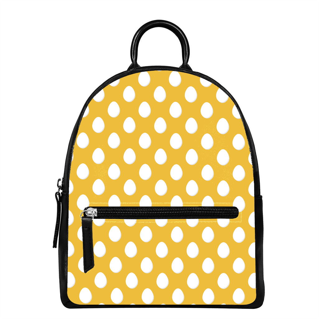 Yellow Eggs Pattern Print Leather Backpack