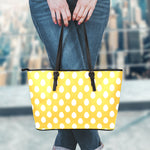 Yellow Eggs Pattern Print Leather Tote Bag