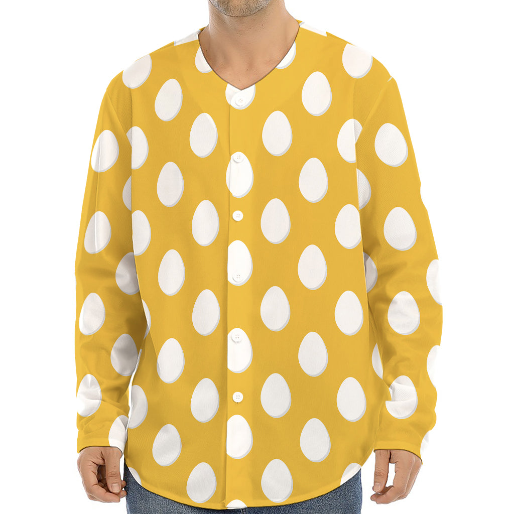 Yellow Eggs Pattern Print Long Sleeve Baseball Jersey