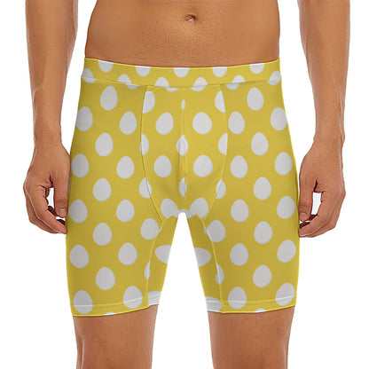 Yellow Eggs Pattern Print Men's Long Boxer Briefs