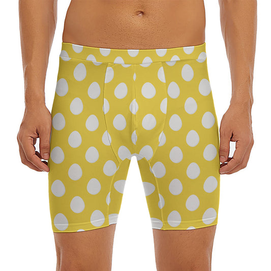 Yellow Eggs Pattern Print Men's Long Boxer Briefs