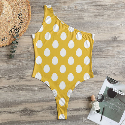 Yellow Eggs Pattern Print One Shoulder Bodysuit