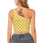 Yellow Eggs Pattern Print One Shoulder Crop Top