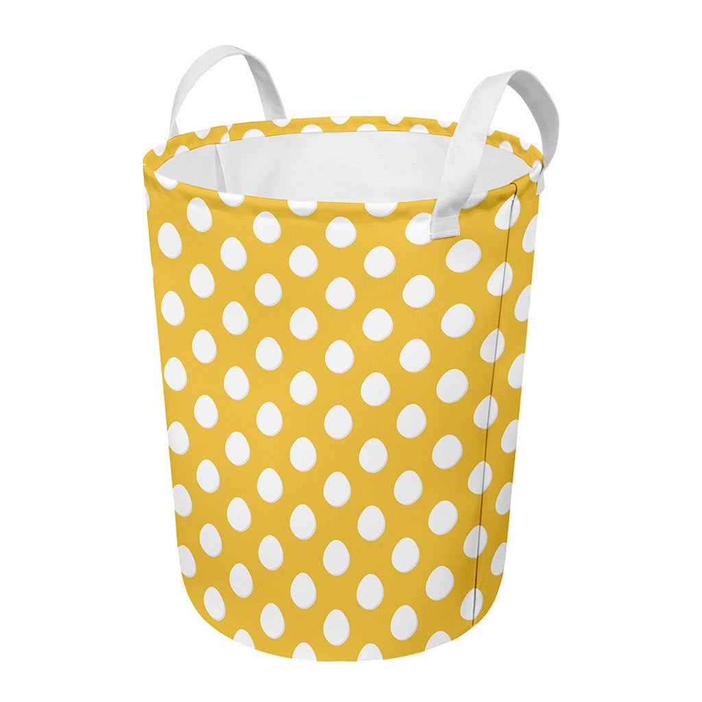 Yellow Eggs Pattern Print Round Laundry Basket