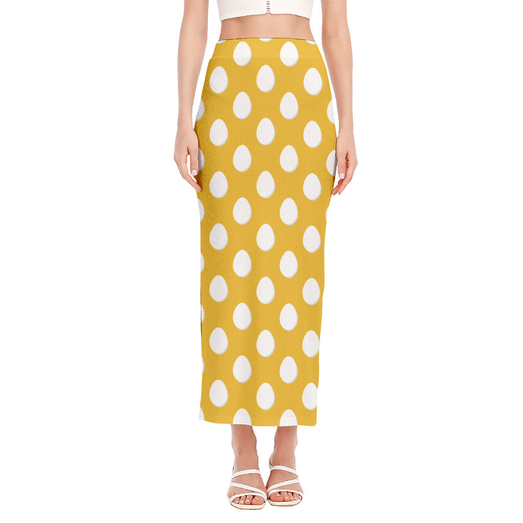 Yellow Eggs Pattern Print Side Slit Maxi Skirt