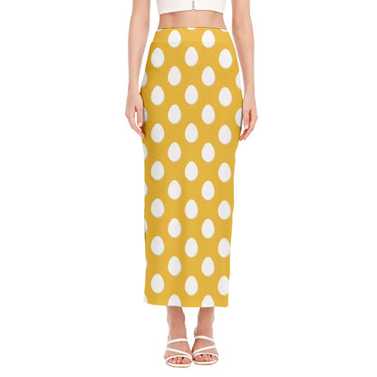 Yellow Eggs Pattern Print Side Slit Maxi Skirt