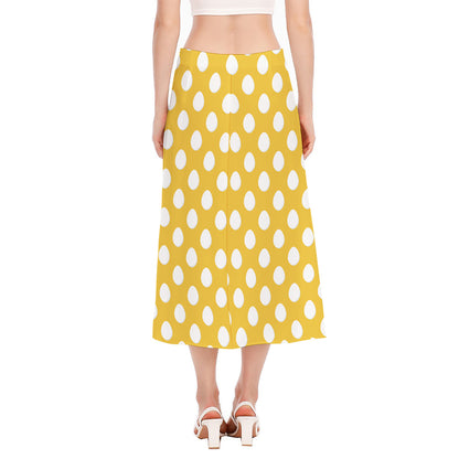 Yellow Eggs Pattern Print Side Slit Midi Skirt
