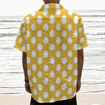 Yellow Eggs Pattern Print Textured Short Sleeve Shirt