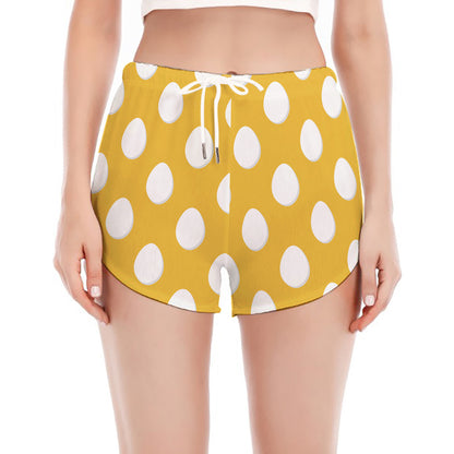 Yellow Eggs Pattern Print Women's Split Running Shorts