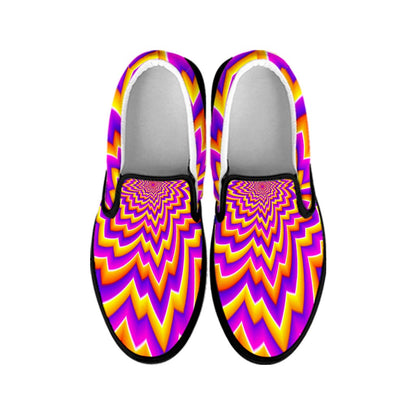 Yellow Expansion Moving Optical Illusion Black Slip On Sneakers