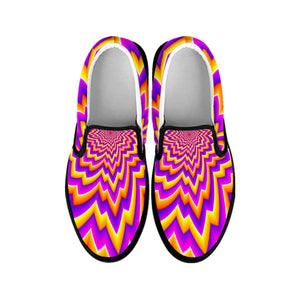 Yellow Expansion Moving Optical Illusion Black Slip On Sneakers