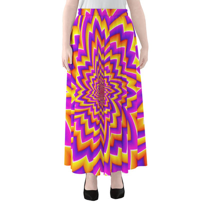 Yellow Expansion Moving Optical Illusion Chiffon Maxi Skirt