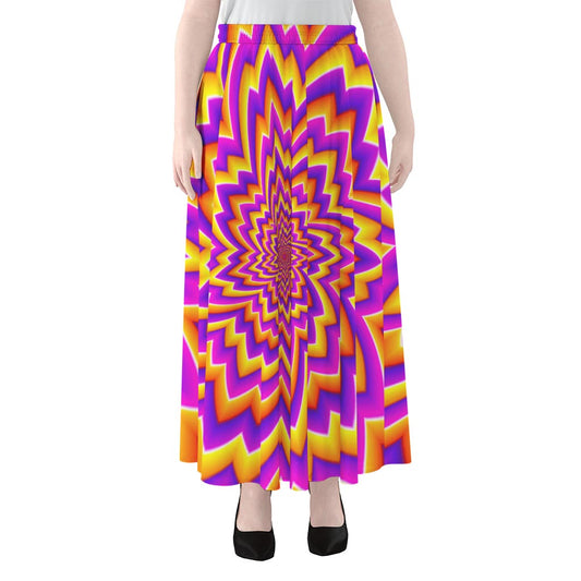 Yellow Expansion Moving Optical Illusion Chiffon Maxi Skirt