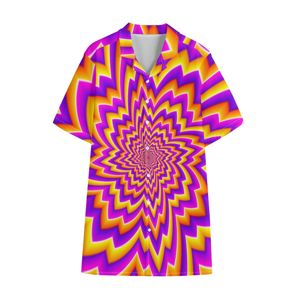 Yellow Expansion Moving Optical Illusion Cotton Hawaiian Shirt