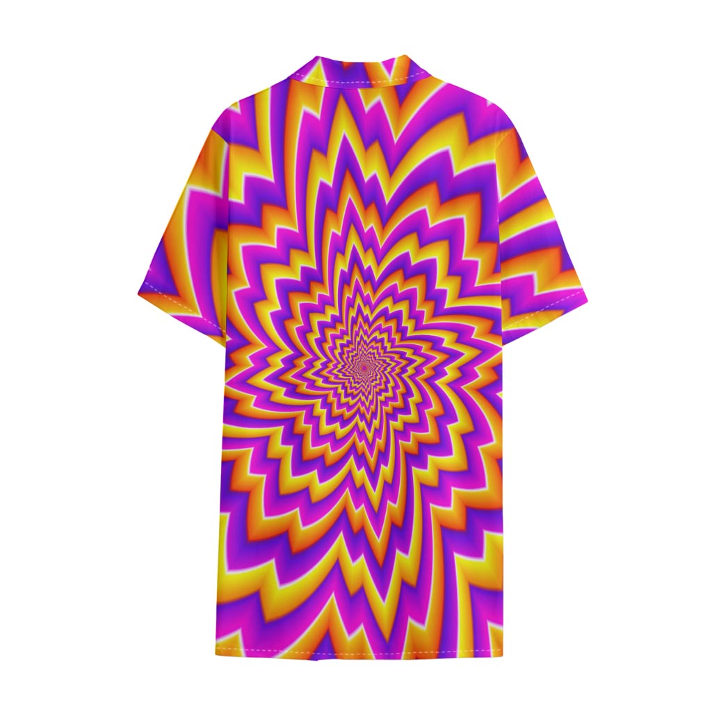 Yellow Expansion Moving Optical Illusion Cotton Hawaiian Shirt