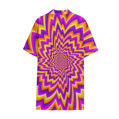 Yellow Expansion Moving Optical Illusion Cotton Hawaiian Shirt