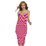 Yellow Expansion Moving Optical Illusion Cross Back Cami Dress