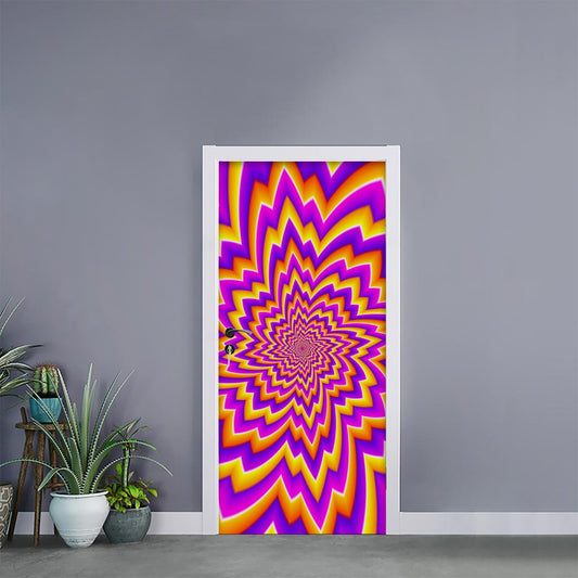 Yellow Expansion Moving Optical Illusion Door Sticker