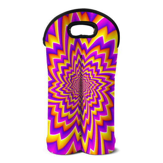 Yellow Expansion Moving Optical Illusion Double Neoprene Wine Tote