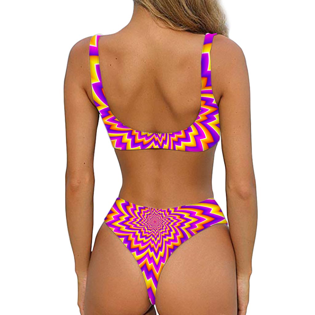 Yellow Expansion Moving Optical Illusion Front Bow Tie Bikini