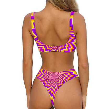 Yellow Expansion Moving Optical Illusion Front Bow Tie Bikini