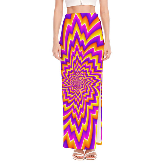 Yellow Expansion Moving Optical Illusion High Slit Maxi Skirt