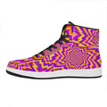 Yellow Expansion Moving Optical Illusion High Top Leather Sneakers