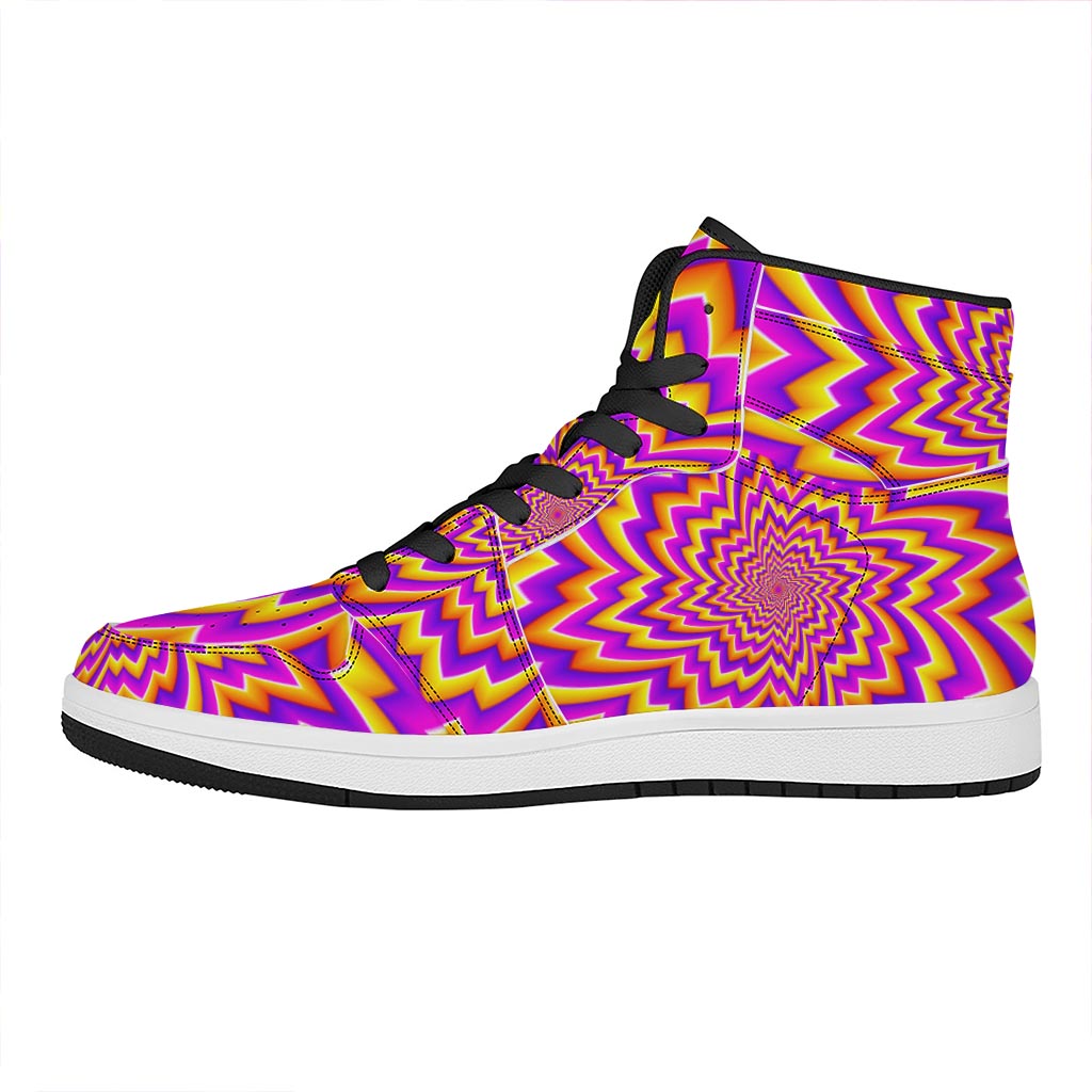 Yellow Expansion Moving Optical Illusion High Top Leather Sneakers