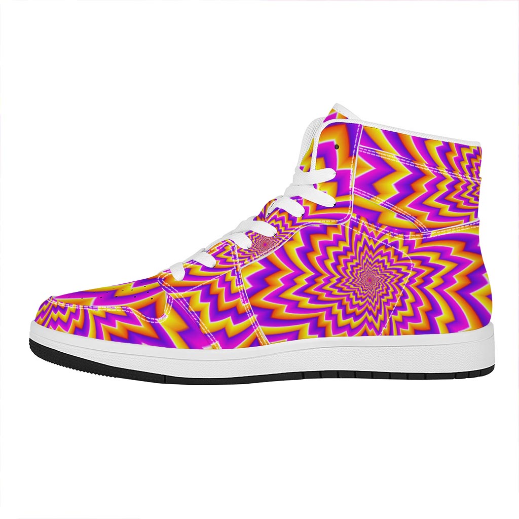Yellow Expansion Moving Optical Illusion High Top Leather Sneakers