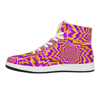 Yellow Expansion Moving Optical Illusion High Top Leather Sneakers