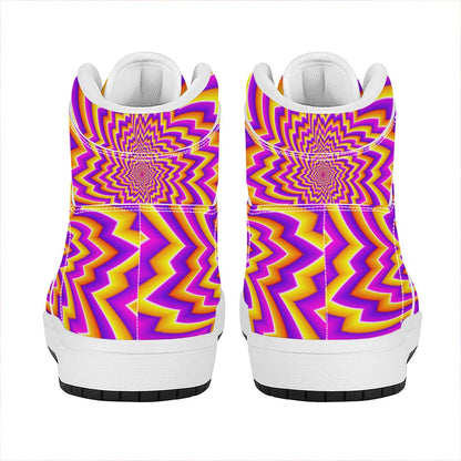 Yellow Expansion Moving Optical Illusion High Top Leather Sneakers