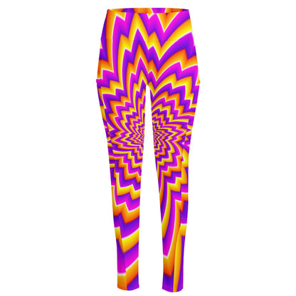 Yellow Expansion Moving Optical Illusion High-Waisted Pocket Leggings