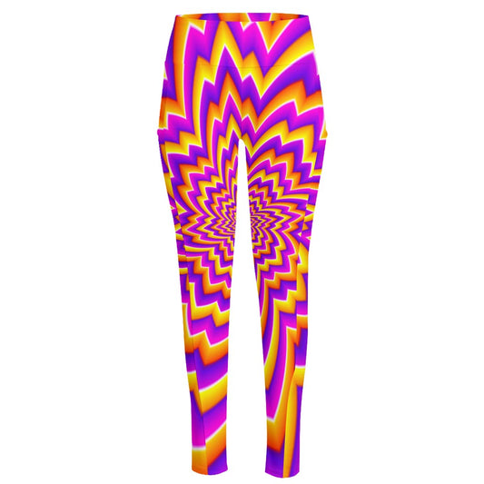 Yellow Expansion Moving Optical Illusion High-Waisted Pocket Leggings