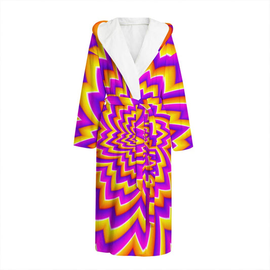 Yellow Expansion Moving Optical Illusion Hooded Bathrobe