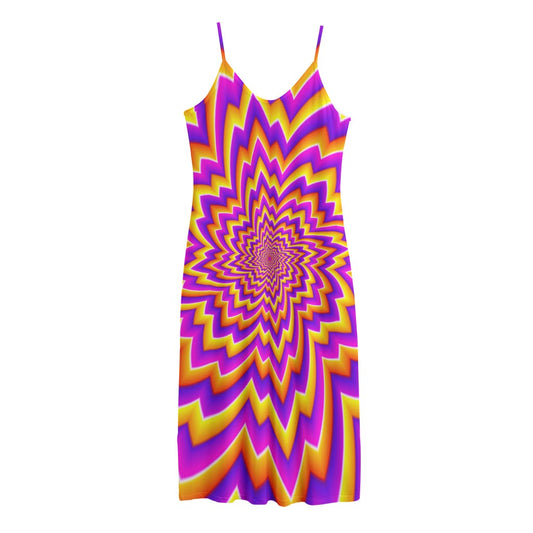 Yellow Expansion Moving Optical Illusion Jersey Midi Cami Dress