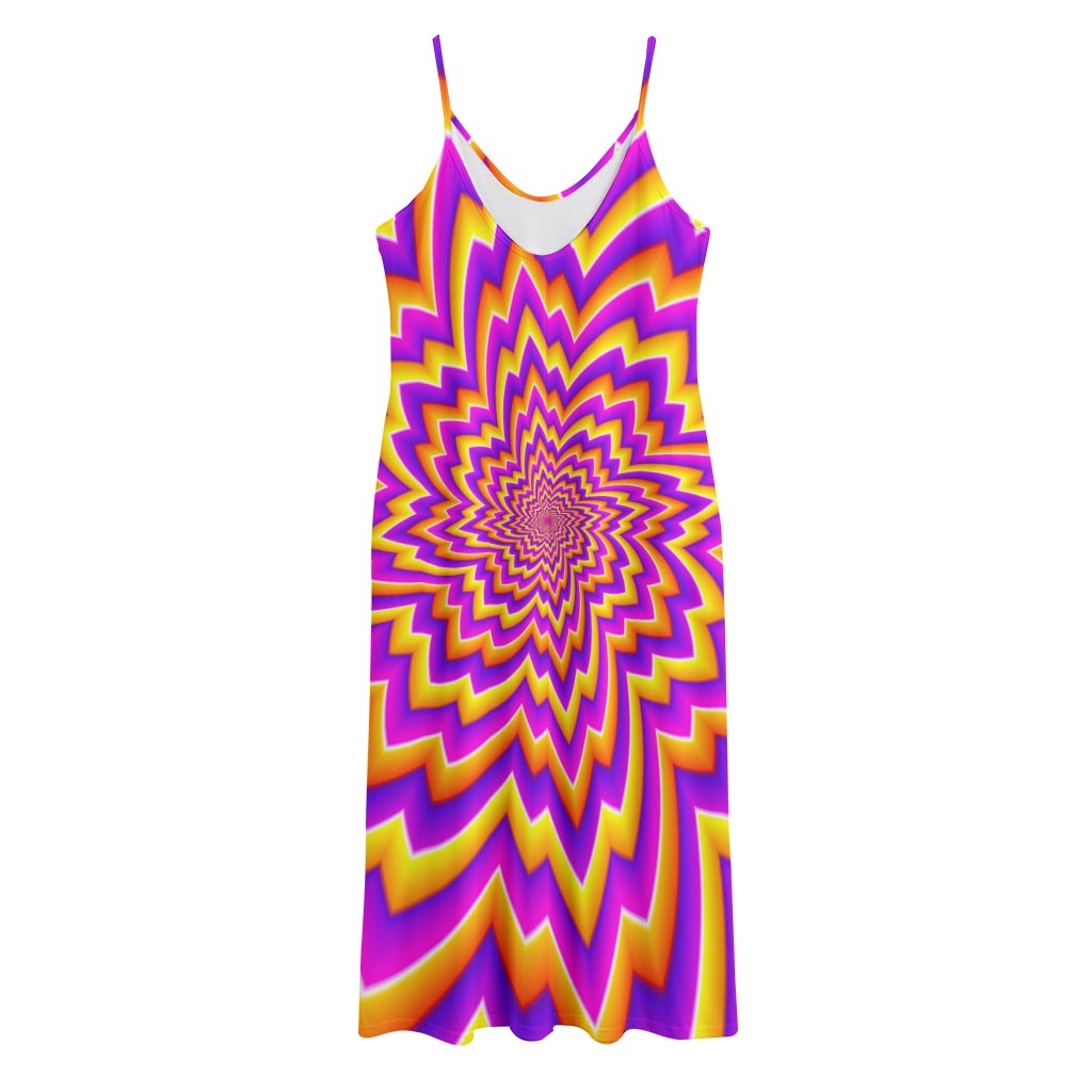 Yellow Expansion Moving Optical Illusion Jersey Midi Cami Dress