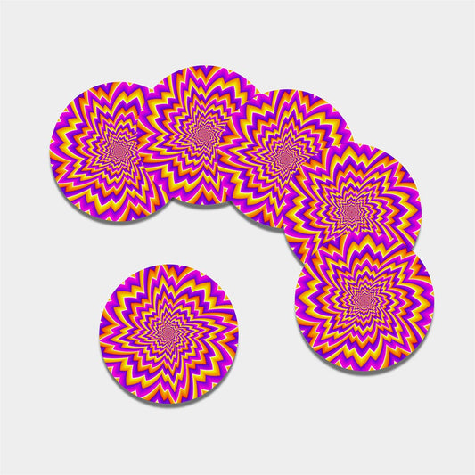 Yellow Expansion Moving Optical Illusion Leather Coaster Set