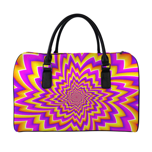 Yellow Expansion Moving Optical Illusion Leather Duffle Bag