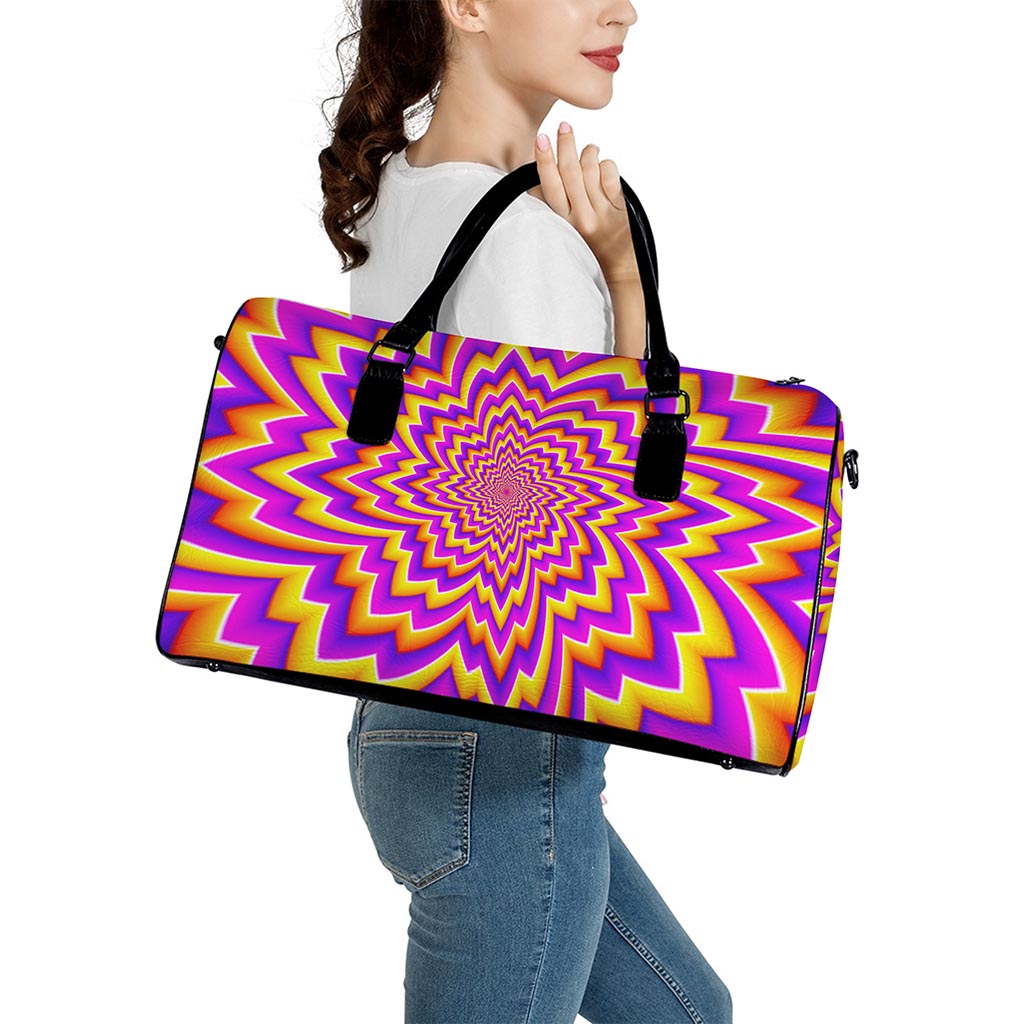Yellow Expansion Moving Optical Illusion Leather Duffle Bag