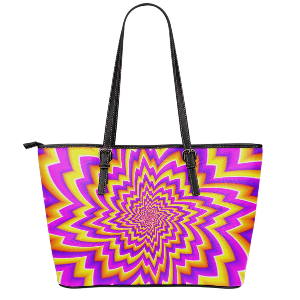 Yellow Expansion Moving Optical Illusion Leather Tote Bag