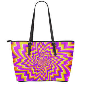 Yellow Expansion Moving Optical Illusion Leather Tote Bag