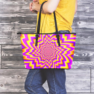 Yellow Expansion Moving Optical Illusion Leather Tote Bag