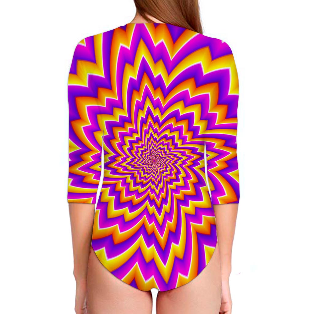 Yellow Expansion Moving Optical Illusion Long Sleeve Swimsuit