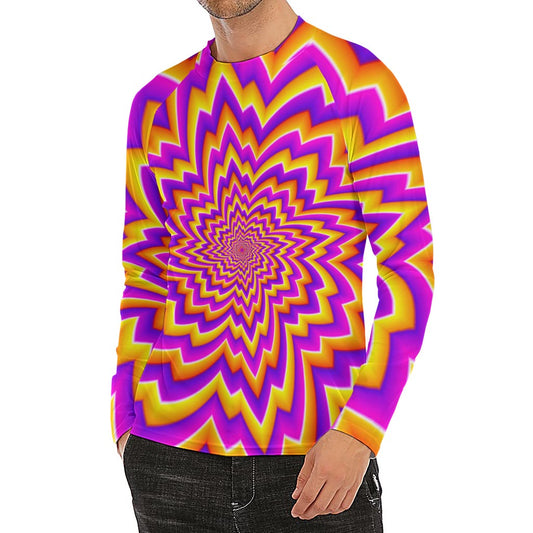 Yellow Expansion Moving Optical Illusion Men's Long Sleeve Rash Guard
