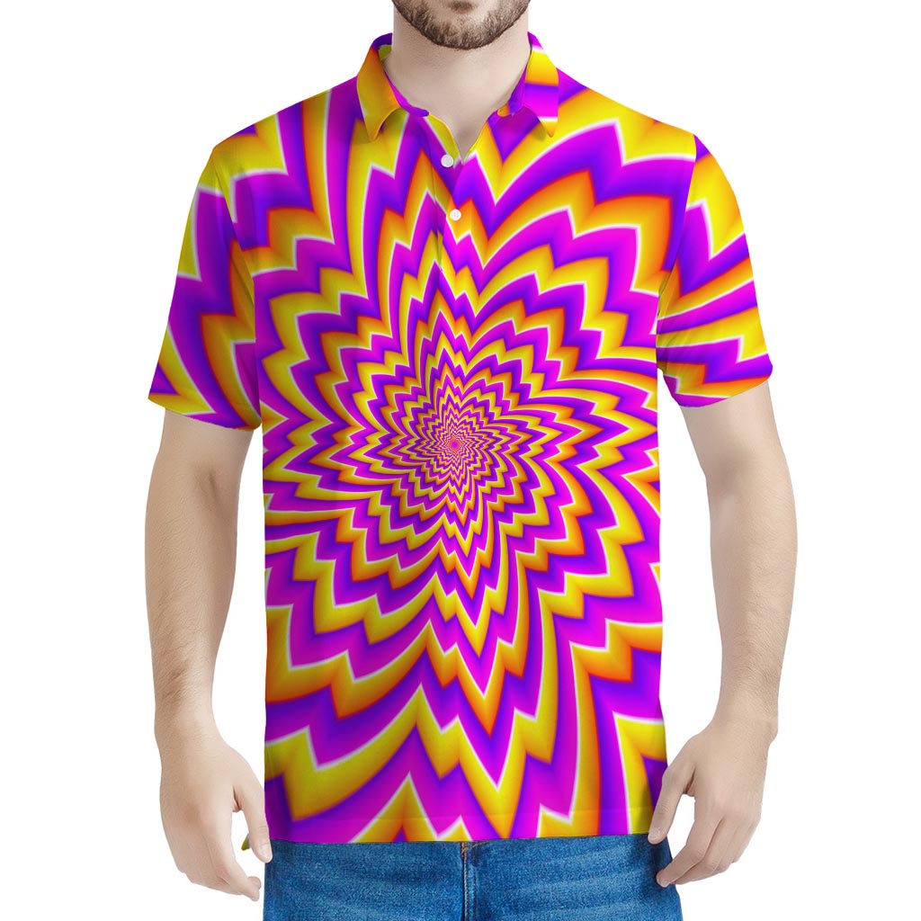 Yellow Expansion Moving Optical Illusion Men's Polo Shirt