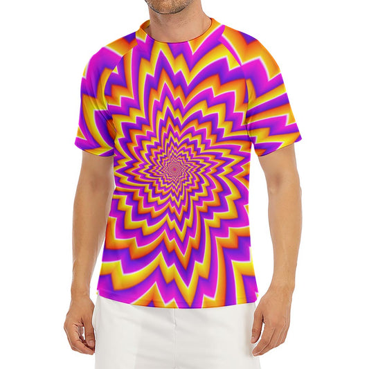 Yellow Expansion Moving Optical Illusion Men's Short Sleeve Rash Guard