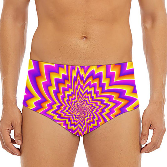 Yellow Expansion Moving Optical Illusion Men's Triangle Swim Briefs