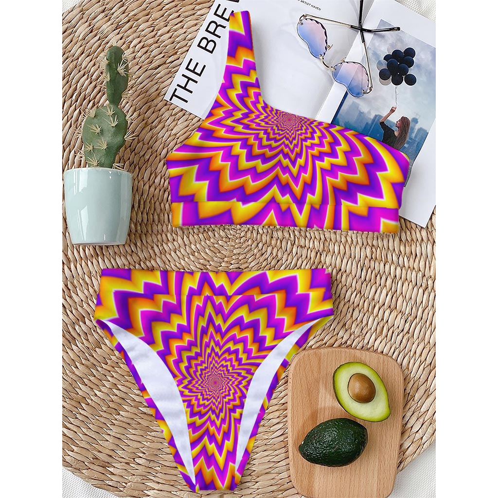 Yellow Expansion Moving Optical Illusion One Shoulder Bikini Top