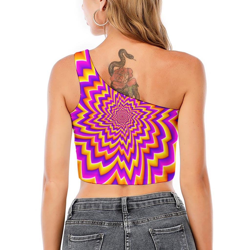 Yellow Expansion Moving Optical Illusion One Shoulder Crop Top